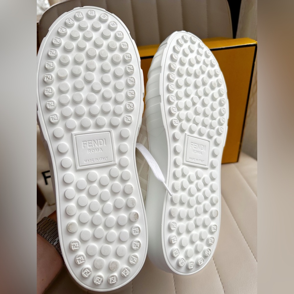 NWT FENDI FORCE FF LOW TOP LOGO CANVAS PLATFORM SNEAKERS WHITE 39.5 - Picture 9 of 10